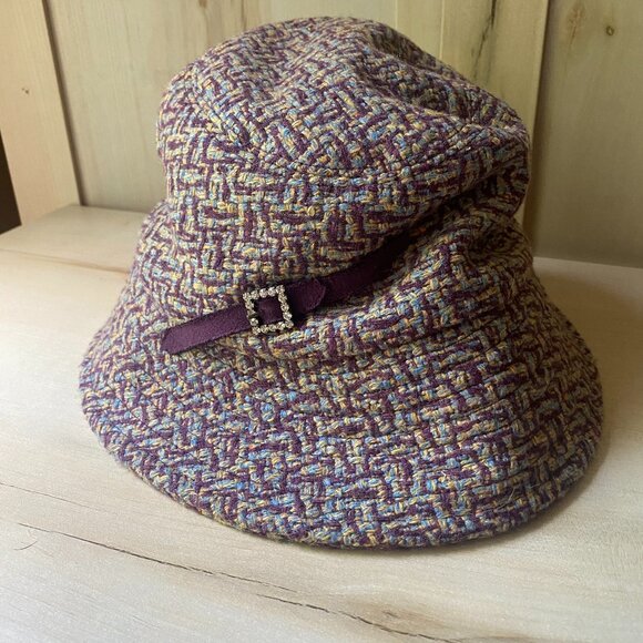 betmar Accessories - Betmar NY Purple Tweed Wool Blend Woven Bucket Hat Rhinestone Y2K classic Preppy